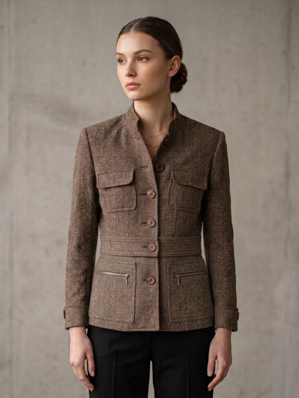 Vintage Tweed Utility Jacket Brown Wool Blend Blazer 4 Boho Chloe Theo